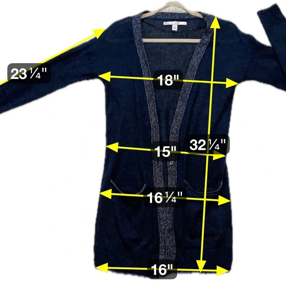Lauren Conrad Blue Longline Cardigan Sweater Lace Trim Metallic Preppy Office XS - Picture 9 of 12